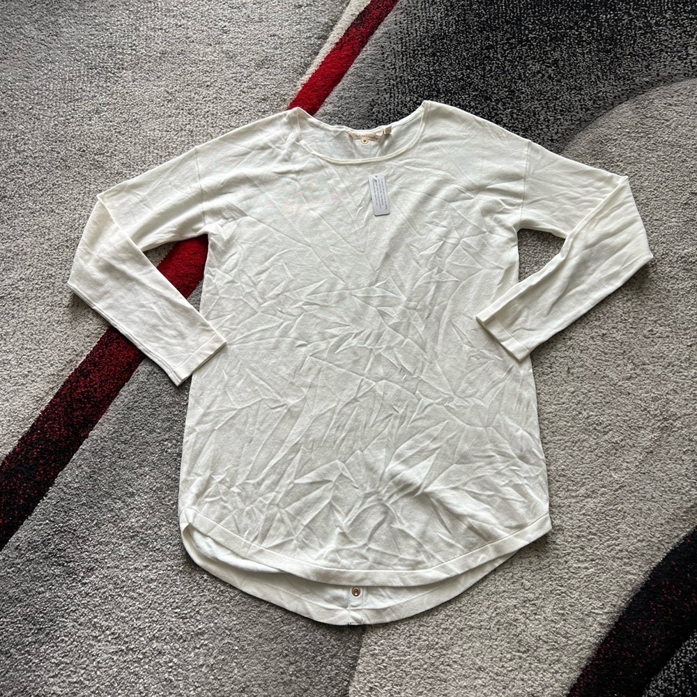 Soft Surroundings Long Sleeve Ivory Knit Faux Button Back Top